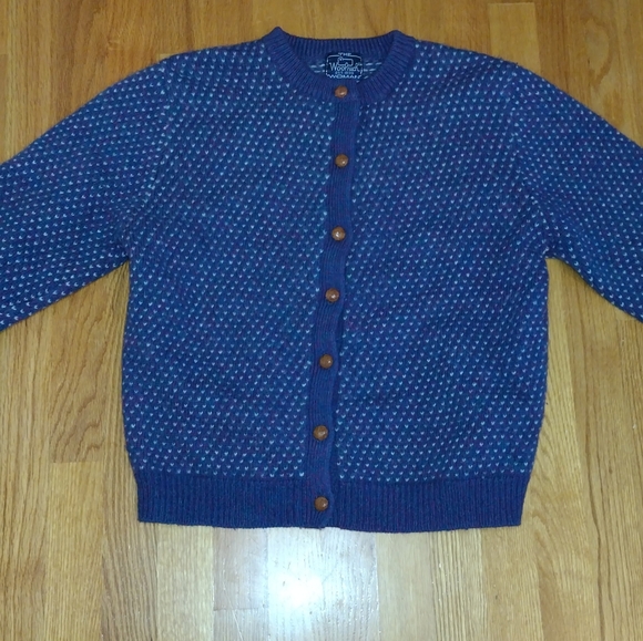 Vintage Woolrich Chunky Sweater Women's Size Large Wool Purple Hearts Preppy - Picture 5 of 7